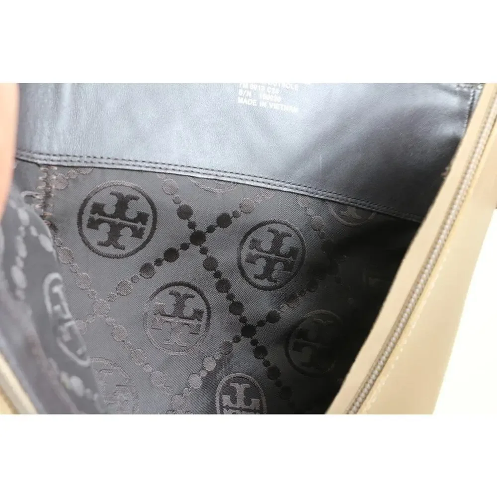 New Tory Burch Boots 7M Brown Leather Almond Flour Double T utility Shoes